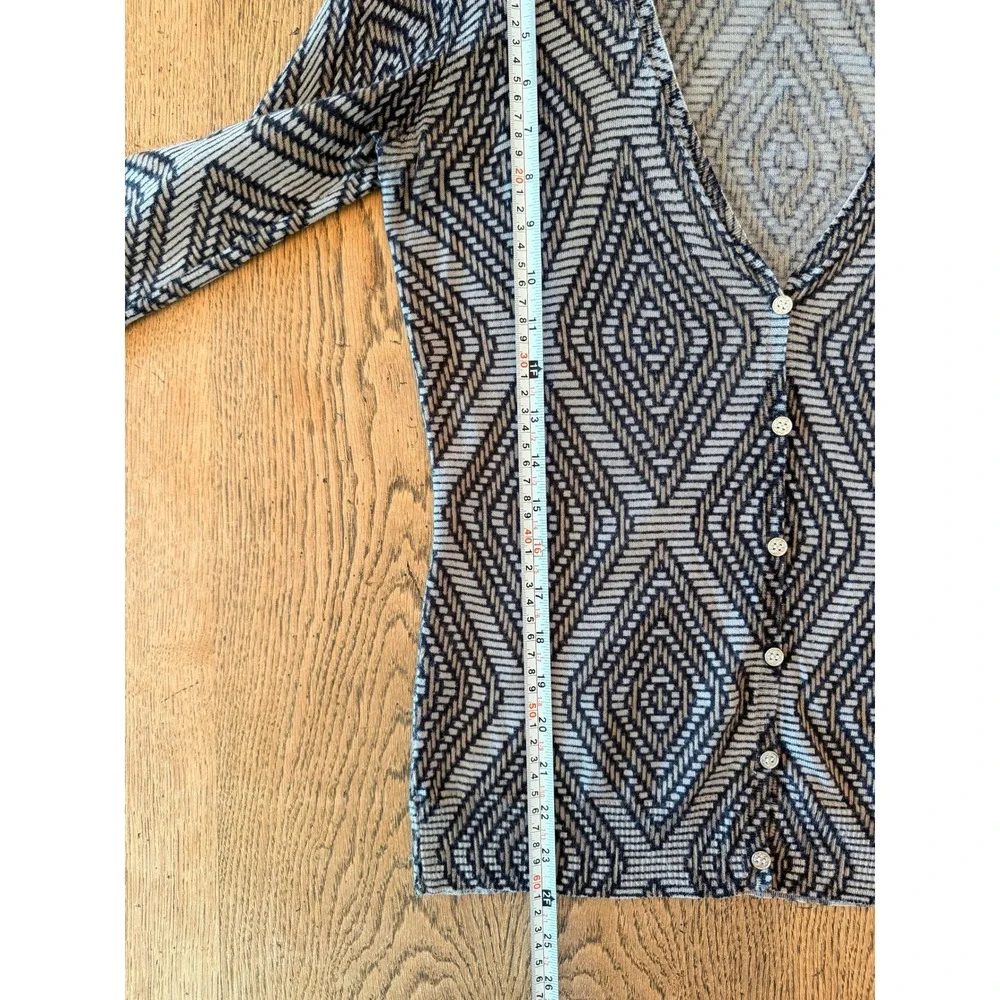 Tory Burch Wool Cardigan Small Gray‎ Tan Geometric Diamond Button Up Sweater